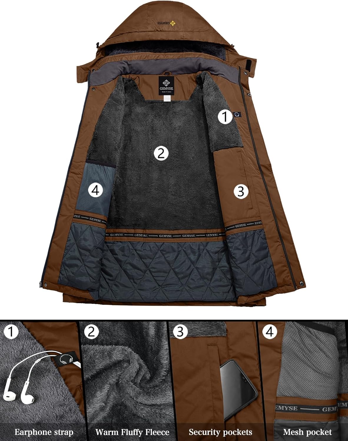 GEMYSE Men's Mountain Waterproof Ski Snow Jacket Winter Windproof Rain Jacket