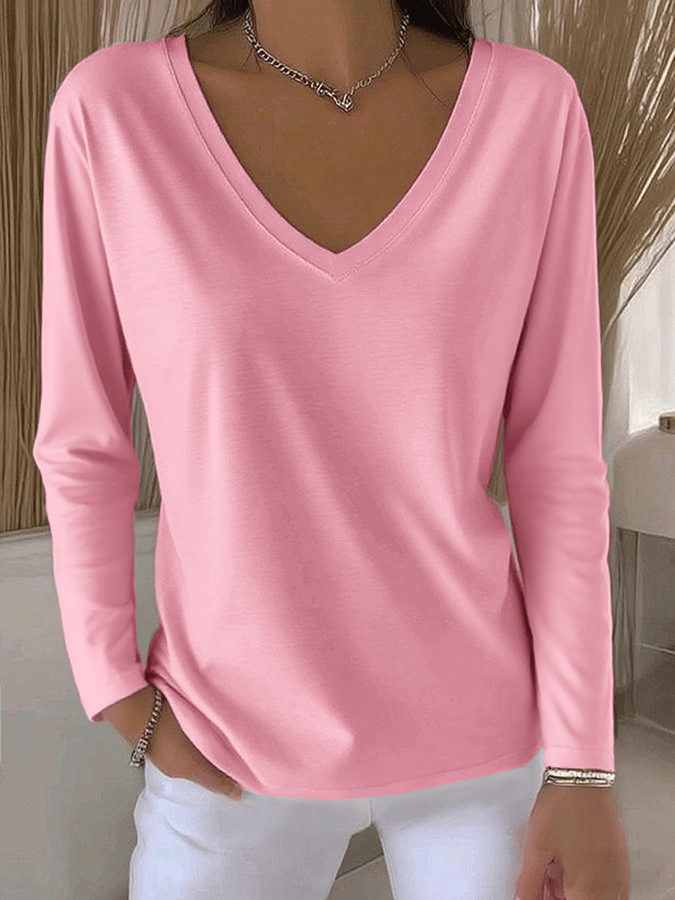 Women's Breast Cancer Awareness Pink V-Neck Long Sleeve T-Shirt