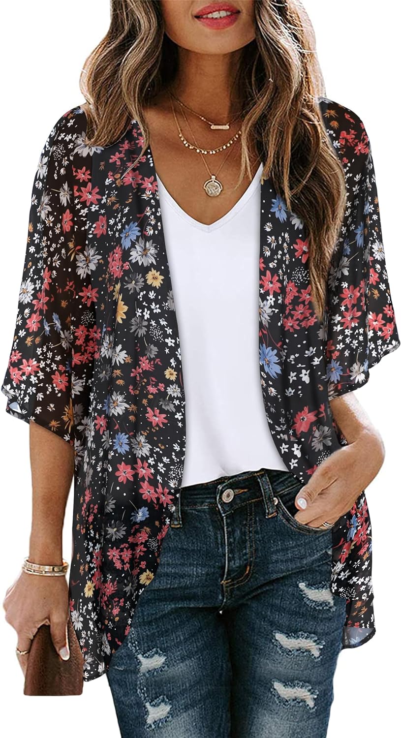 Jaqueta de cardigã com estampa de maiô de chiffon com proteção solar
