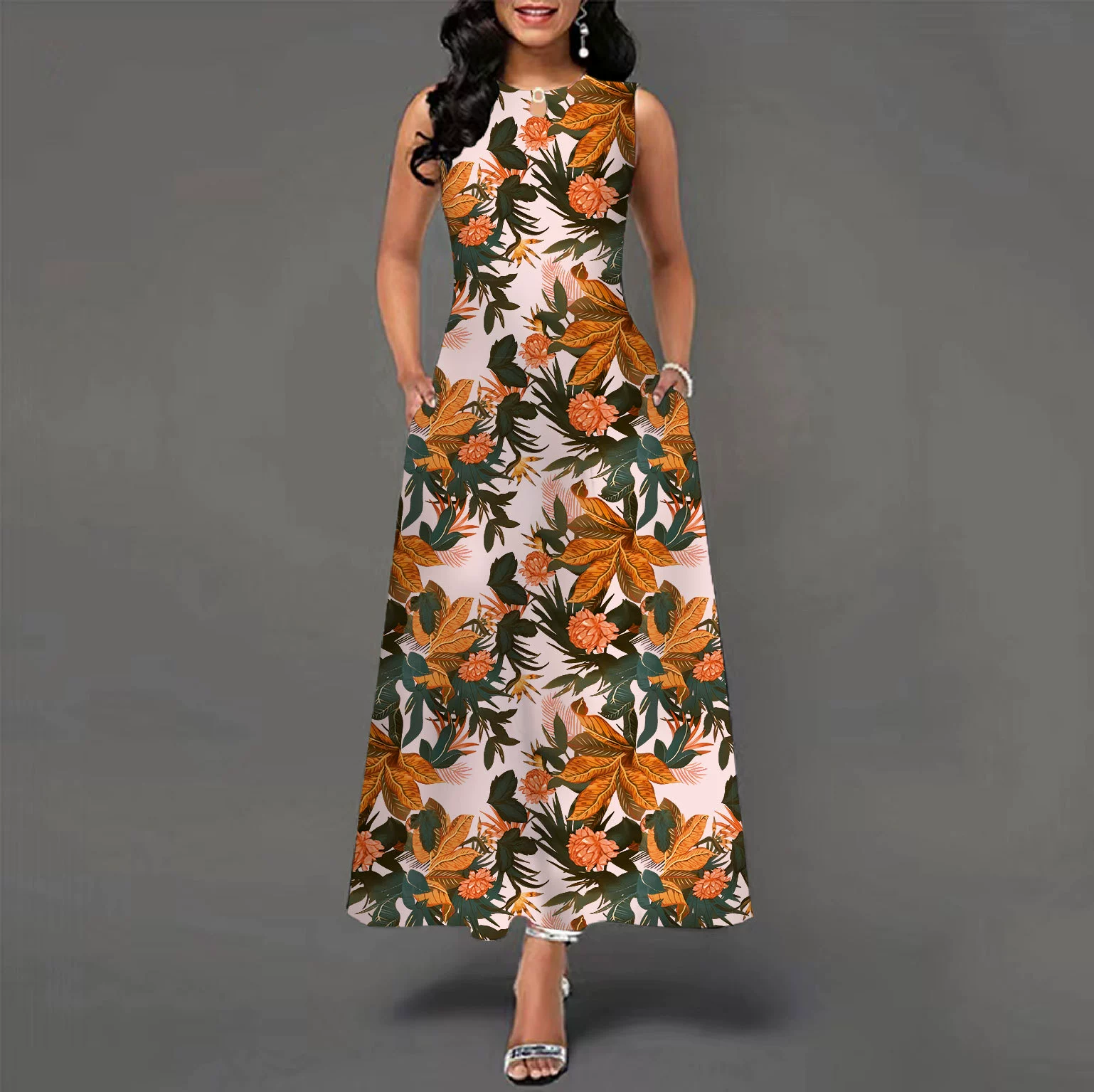 😎💃Novidades de Verão💥【Tamanhos S-5XL】Vestido Maxi Estampado Sem Mangas (Tamanhos Plus Size) | Confortável e Respirável, um Artigo Essencial para o Verão - WX-41#