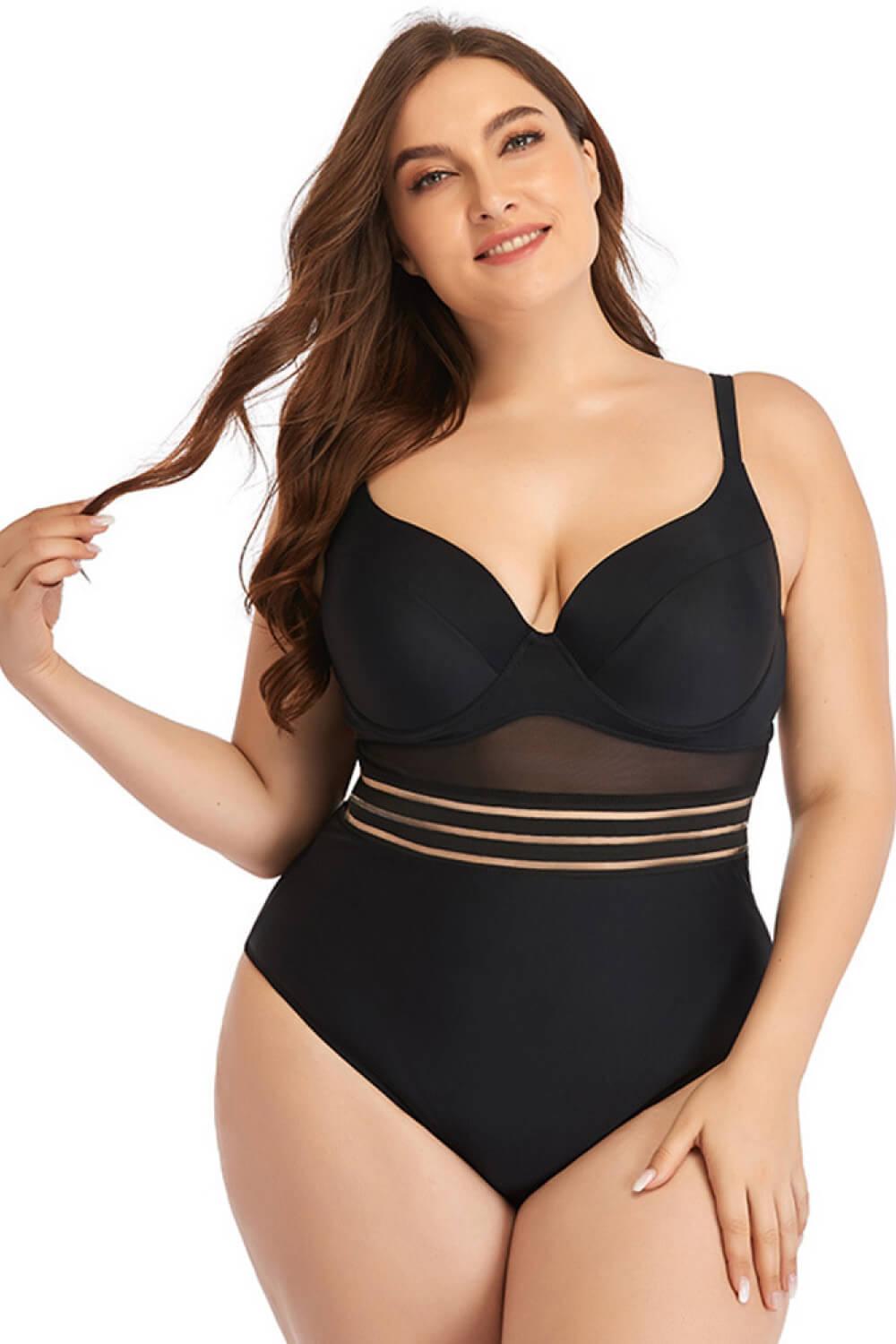 Maiô plus size com malha emendada e amarração nas costas