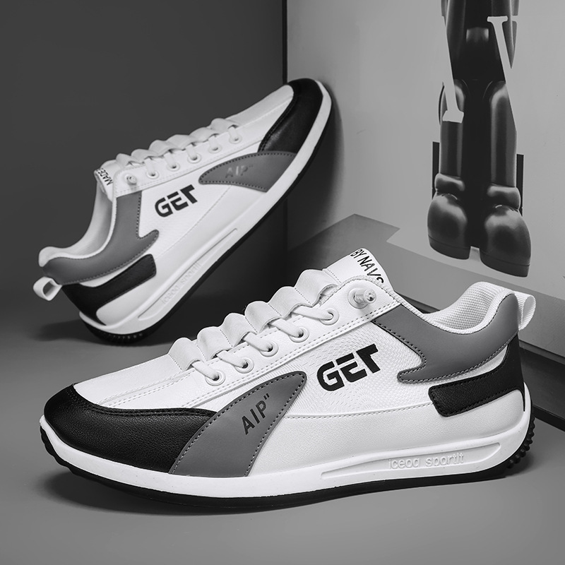 Tênis casuais leves de couro genuíno masculino