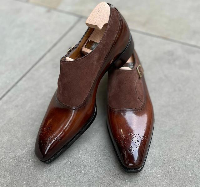 Sapatos monge com costura dupla de tecido para homem