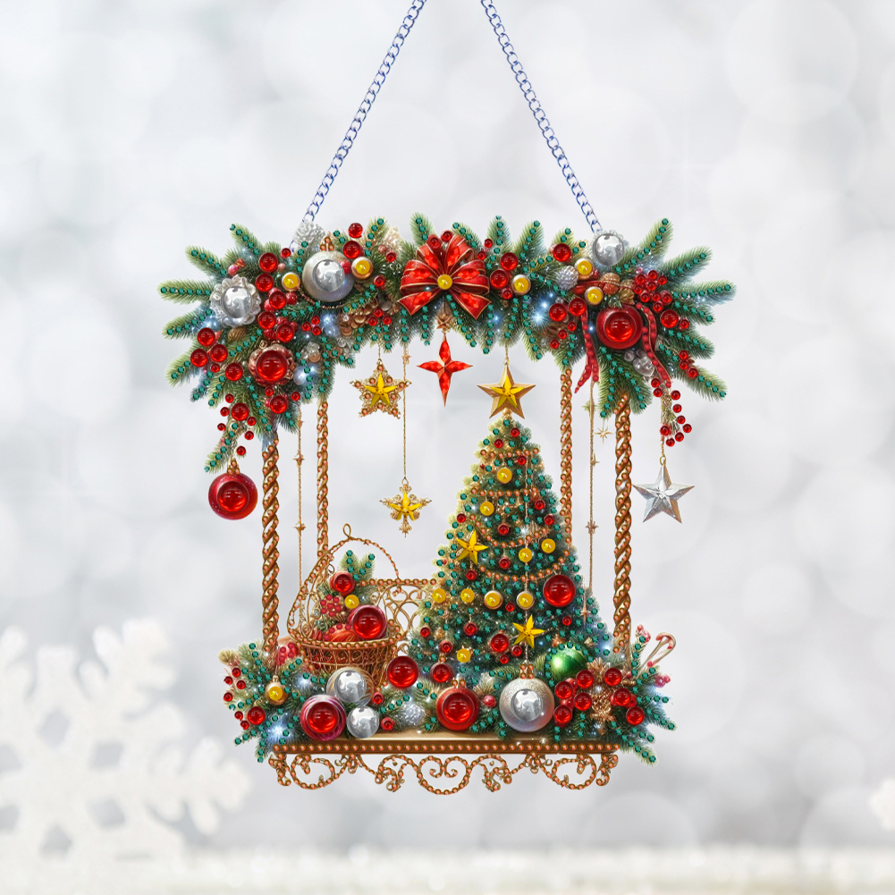 Árvore de formato especial de Natal com pintura de diamante pendente pendurado para decoração de casa