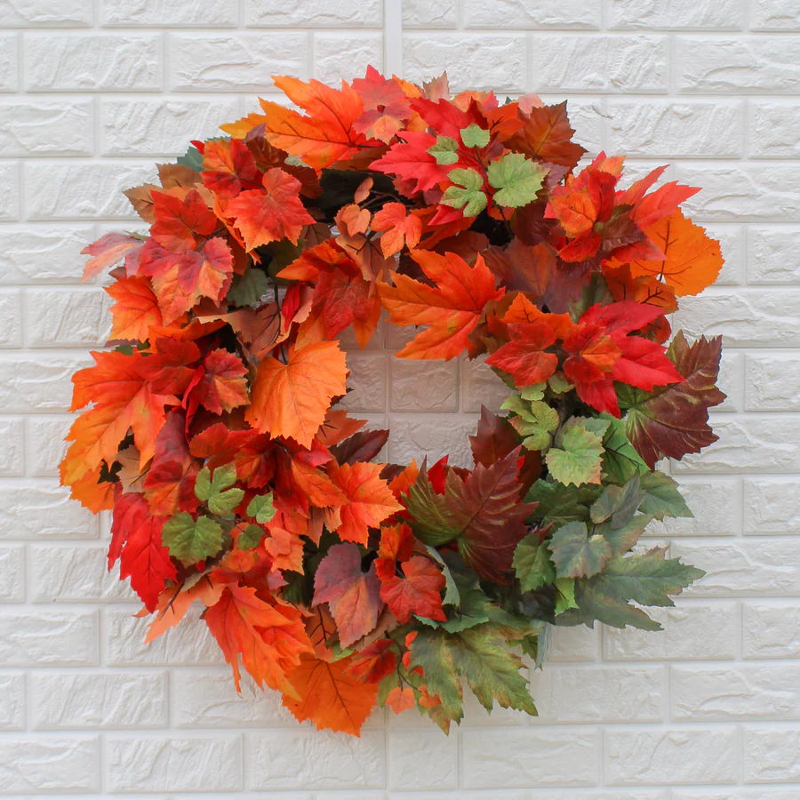 Grinalda de porta frontal em folha de bordo Ombre laranja e verde de 28"