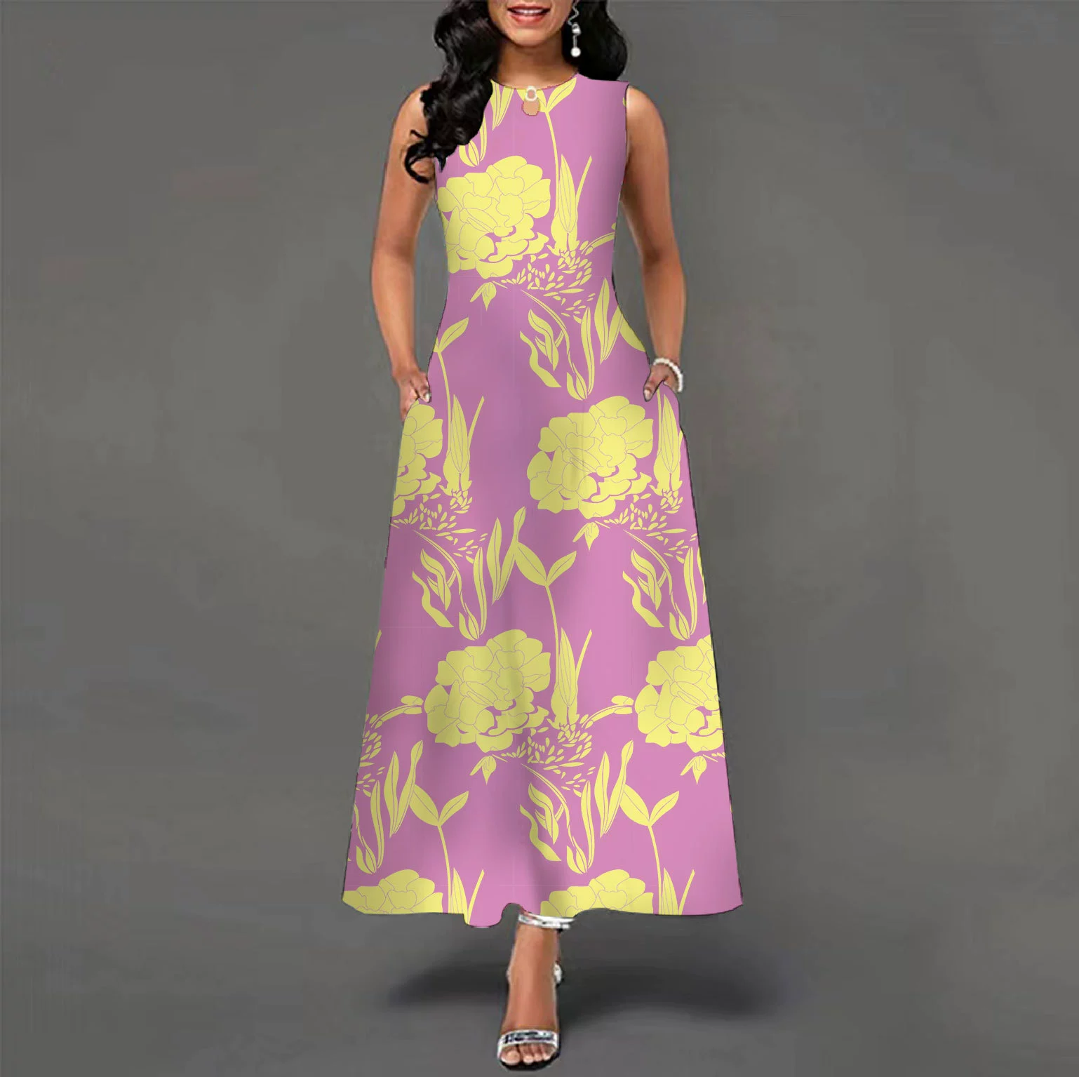 😎💃Novidades de Verão💥【Tamanhos S-5XL】Vestido Maxi Estampado Sem Mangas (Tamanhos Plus Size) | Confortável e Respirável, um Artigo Essencial para o Verão - WX-37#