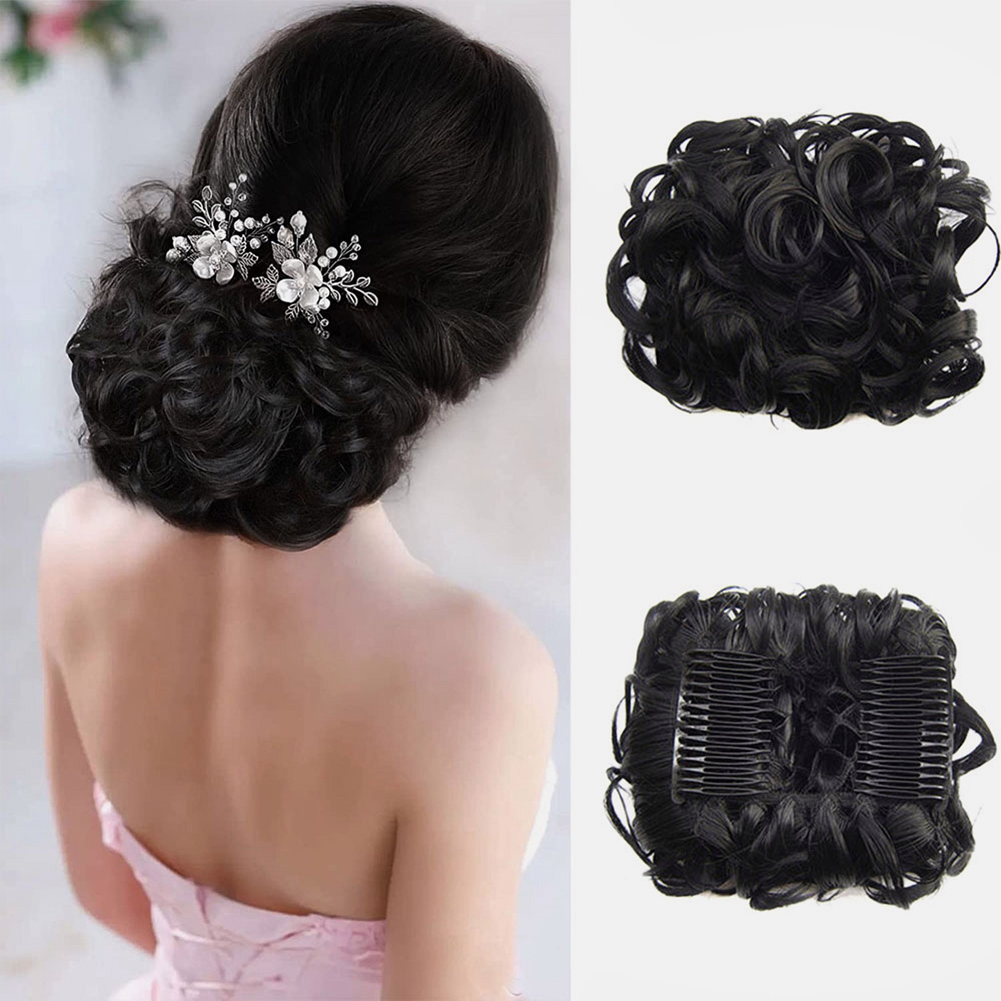 Extensão de coque de cabelo curto e encaracolado