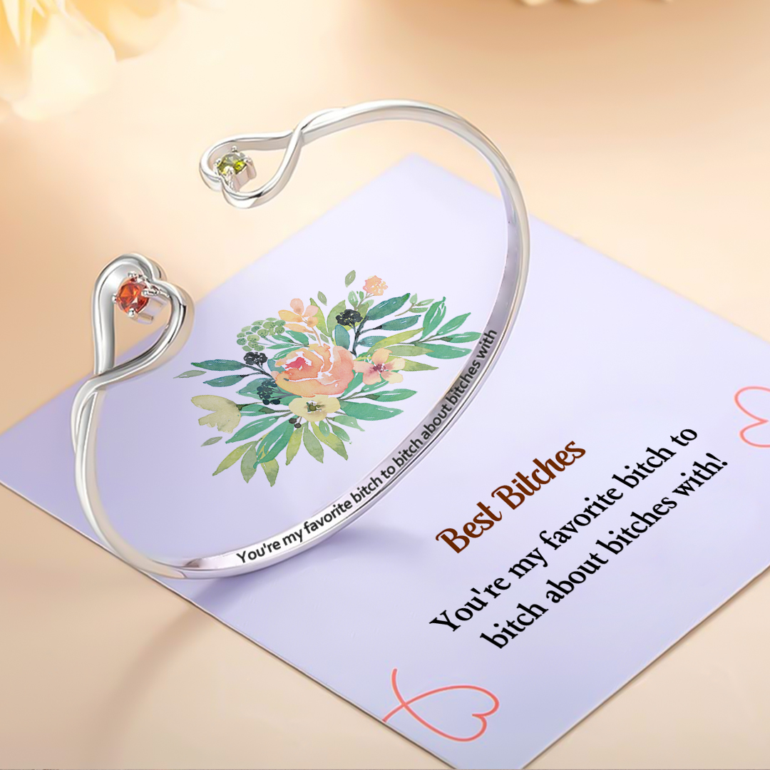 Para um amigo – Você é minha mulher favorita Pulseira de pedra de nascimento personalizada com coração duplo