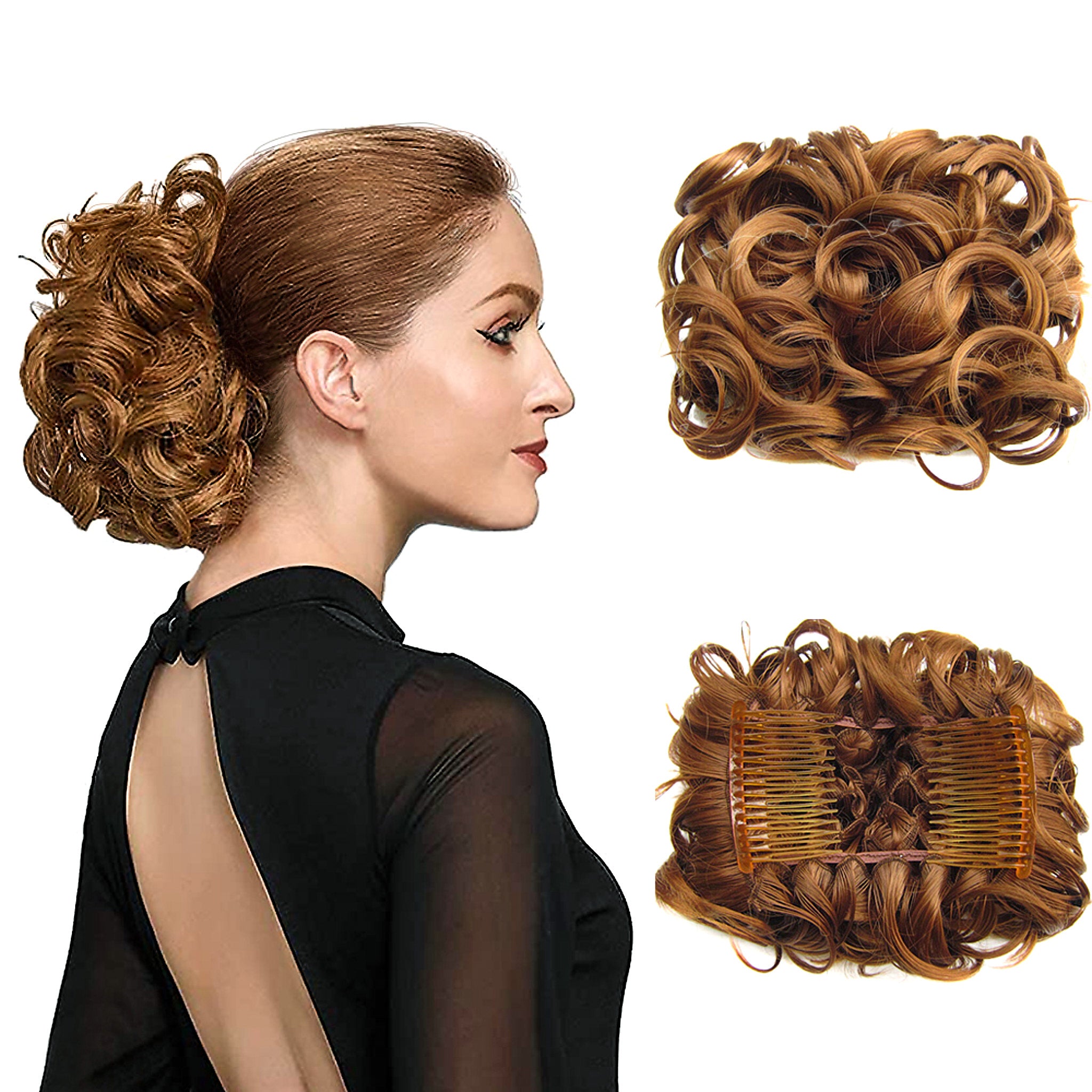 Extensão de coque de cabelo curto e encaracolado