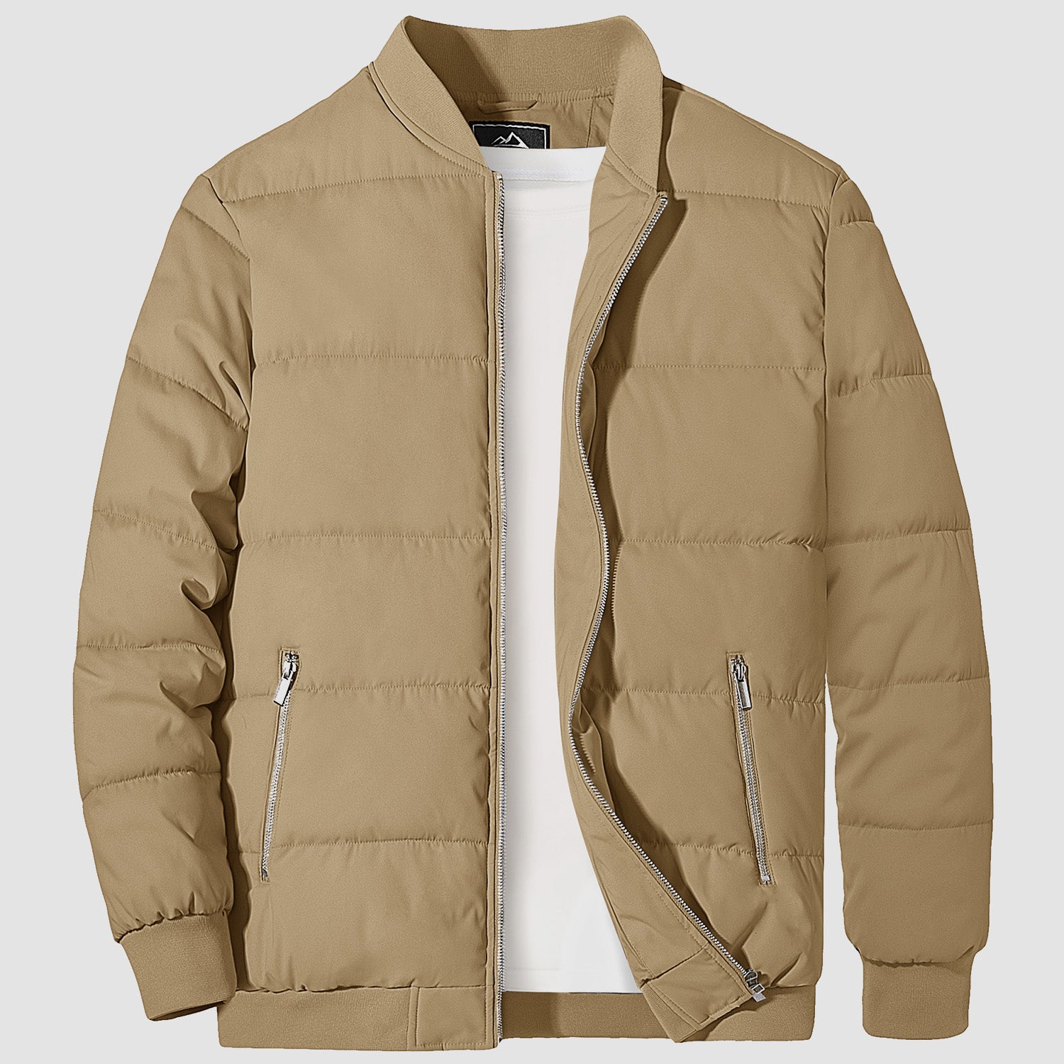 Jaqueta bomber masculina de inverno com forro acolchoado e zíper completo, casaco casual grosso