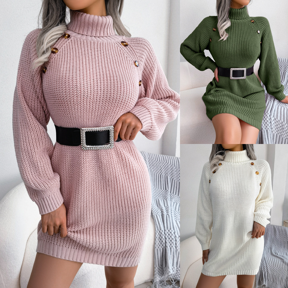 Suéter casual de outono e inverno com gola alta e manga comprida