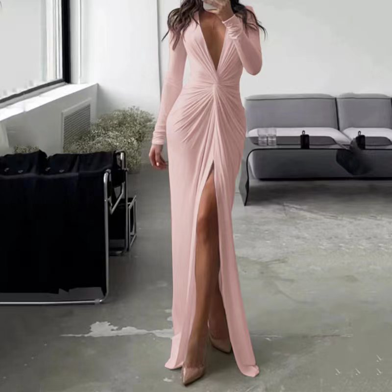 2023 novo vestido de cor sólida