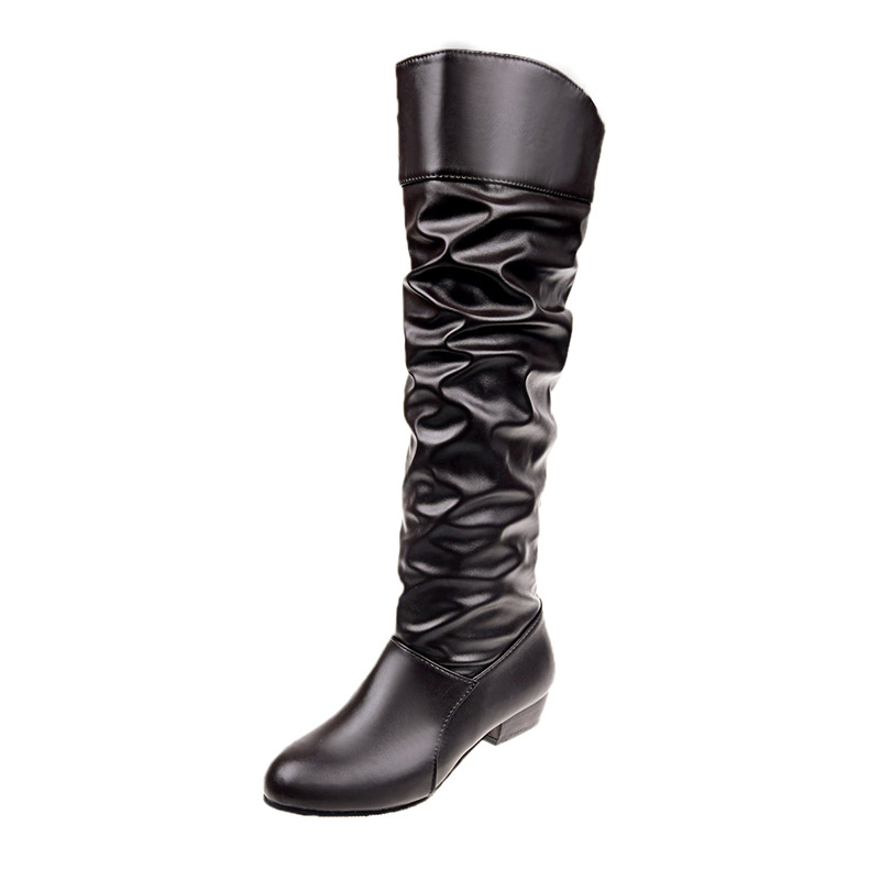 European station cross-border large size flat mid-calf boots 2022 autumn and winter new round head pleated high-top knight boots women