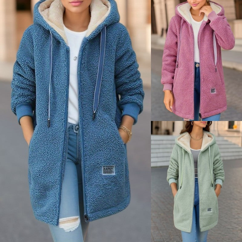 Sweatshirt com capuz sherpa de lã, fecho