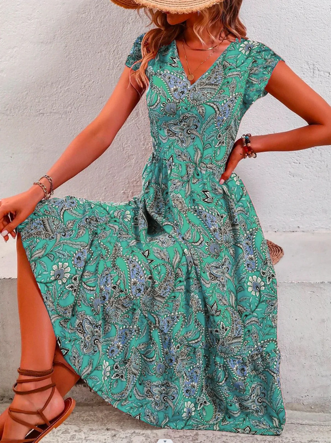 2024 novo estilo de vestido com decote em V na cintura