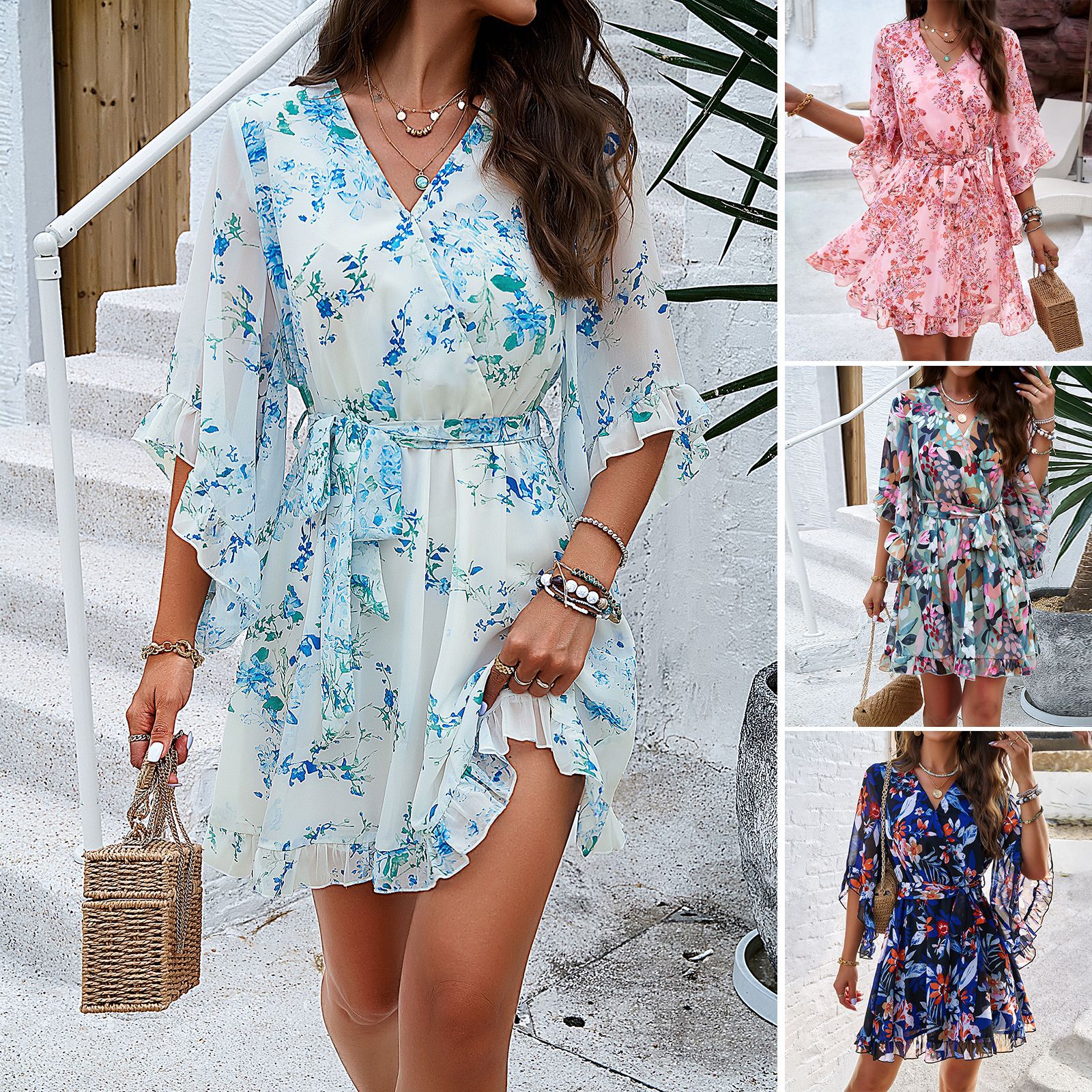 2024 primavera e verão elegante vestido suspensor estampado