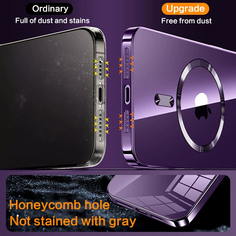 Capa magnética transparente com janela grande revestida para iPhone