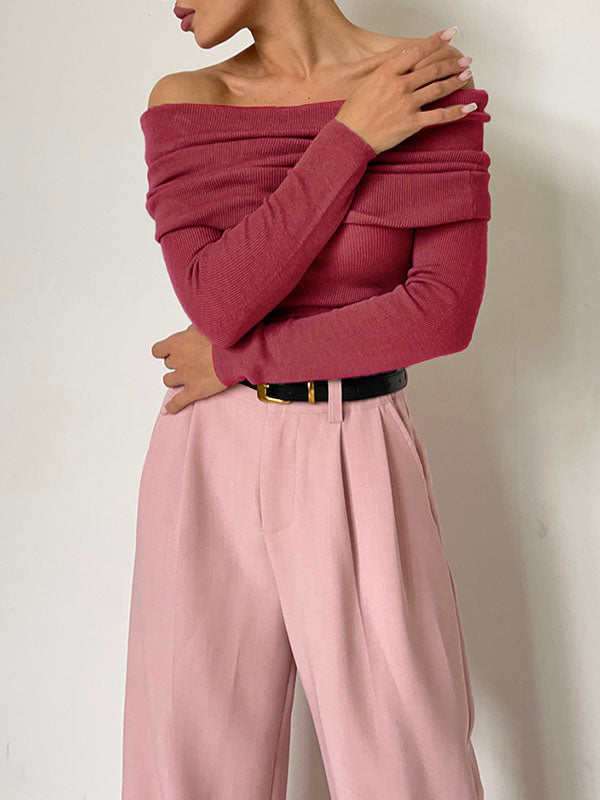 Off Shoulder Basic Ribbed Sweater
