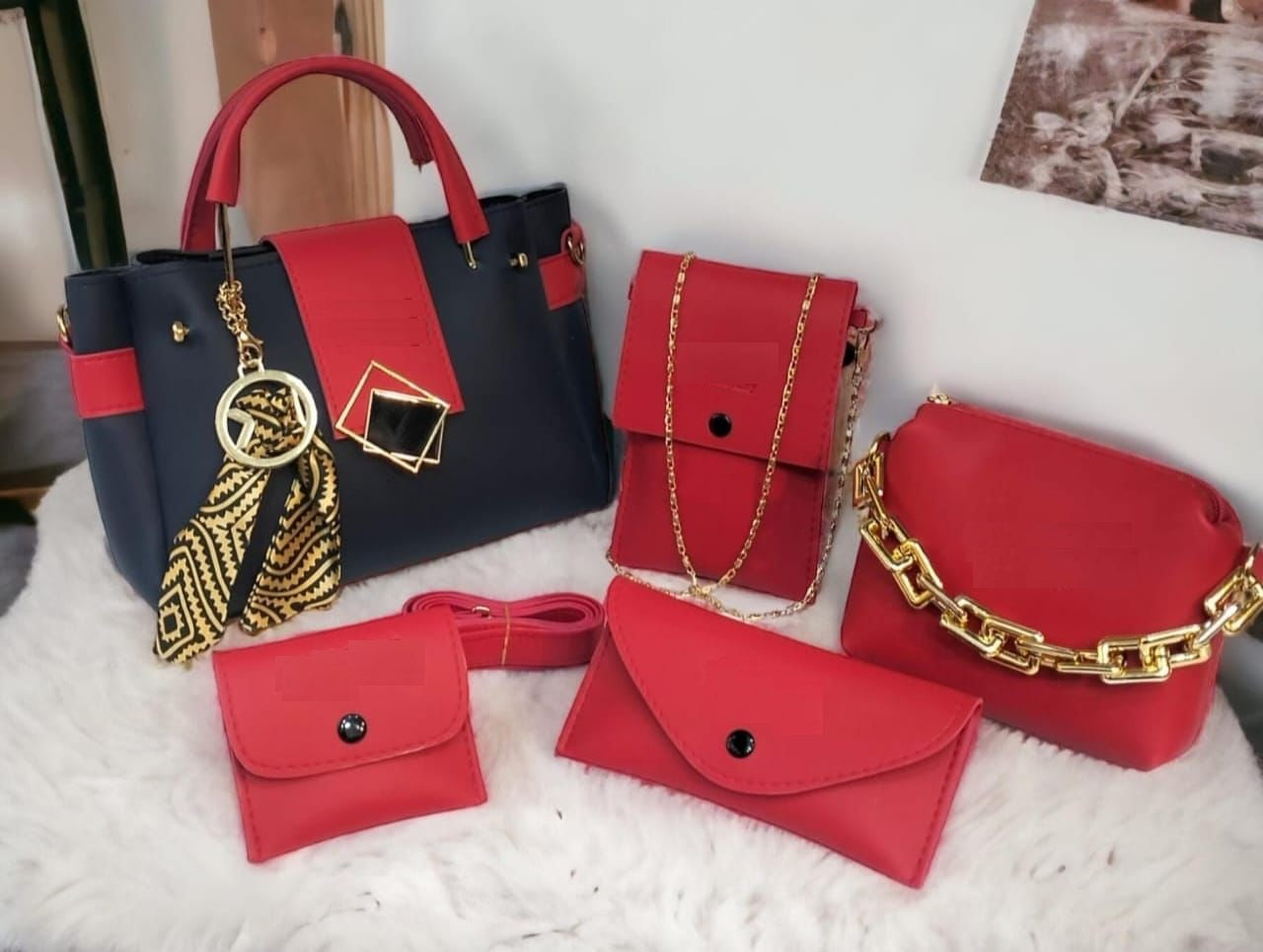 Bolsa de mão feminina 5 em 1 de duas cores