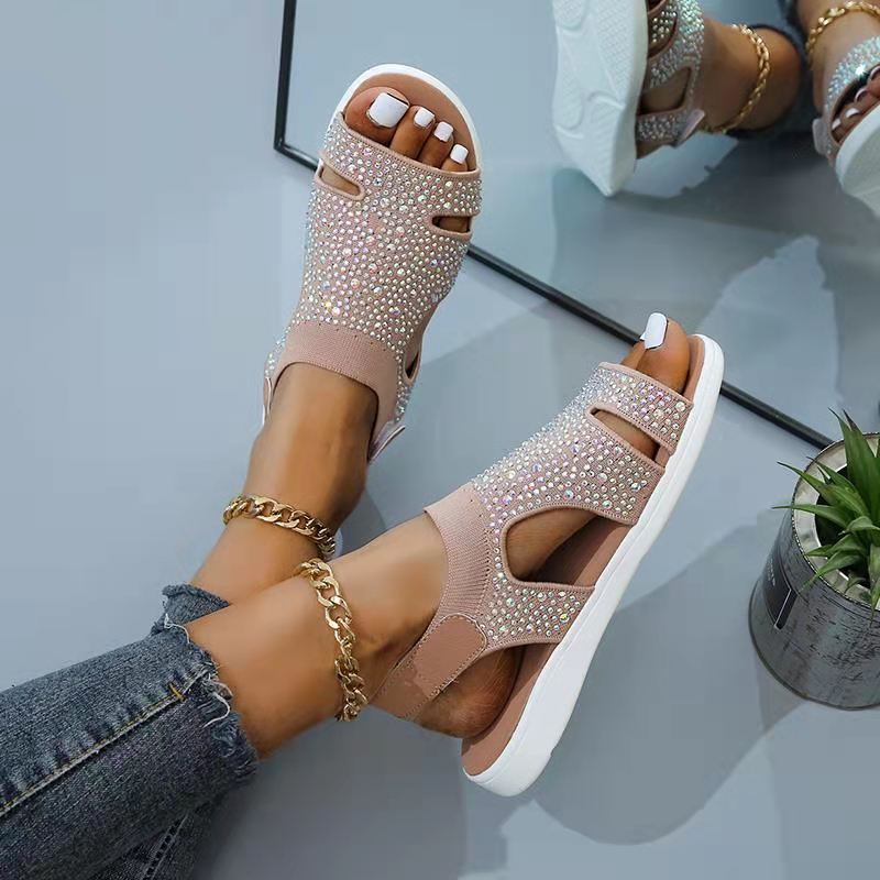 Sandálias femininas respiráveis ​​com velcro elástico