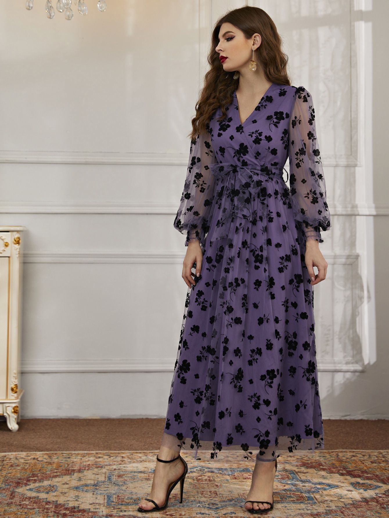 Vestido de renda floral (S-XL)