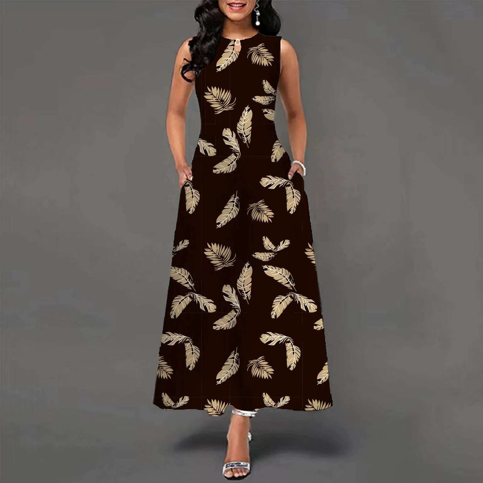 😎💃Novidades de Verão💥【Tamanhos S-5XL】Vestido Maxi Estampado Sem Mangas (Tamanhos Plus Size) | Confortável e Respirável, um Artigo Essencial para o Verão - WX-36#