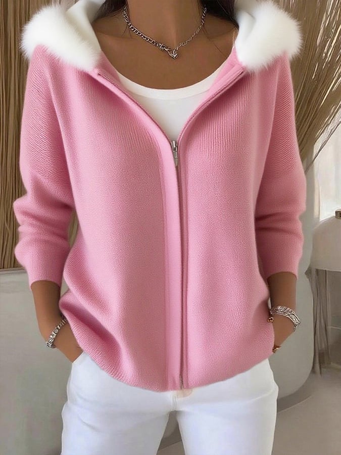 Women's zippered casual hooded sweatshirt