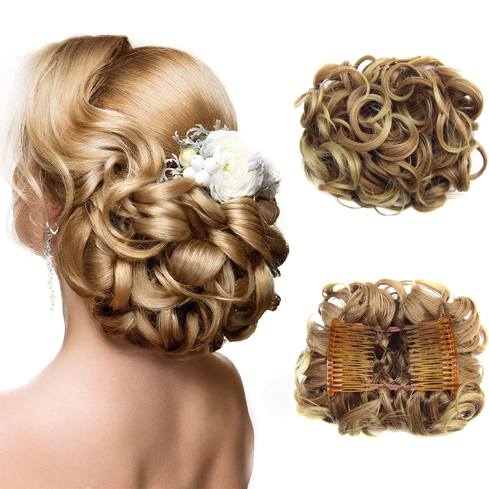 Extensão de coque de cabelo curto e encaracolado