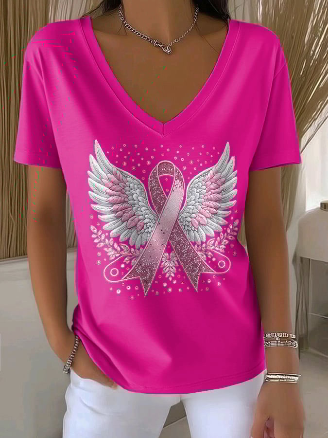 Women's Casual Pink Wings T-Shirt