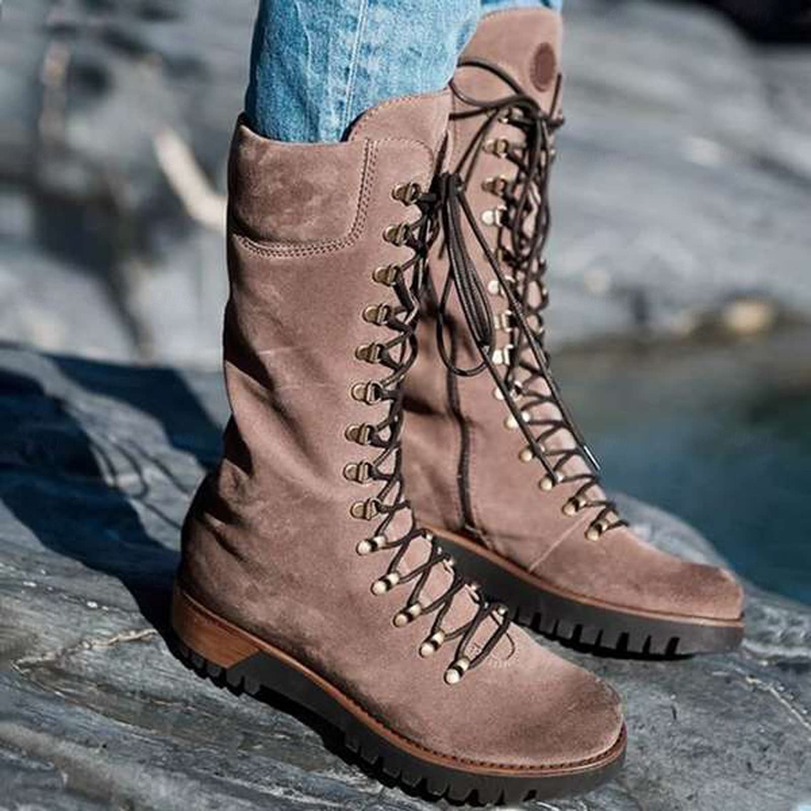 Botas de combate para mulher em camurça azul marinho com atacadores