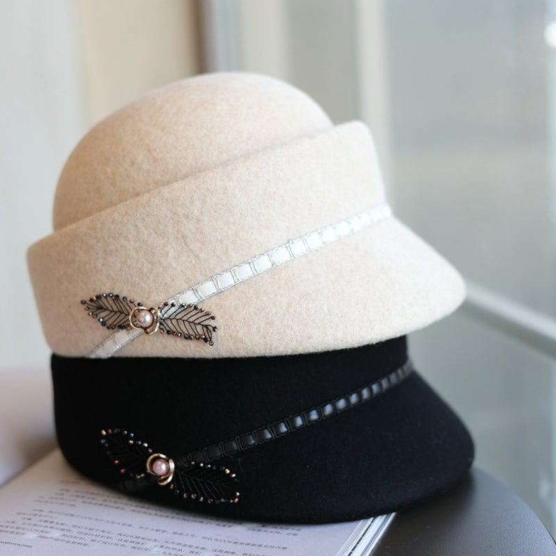 Boina de feltro para mulher em estilo retro