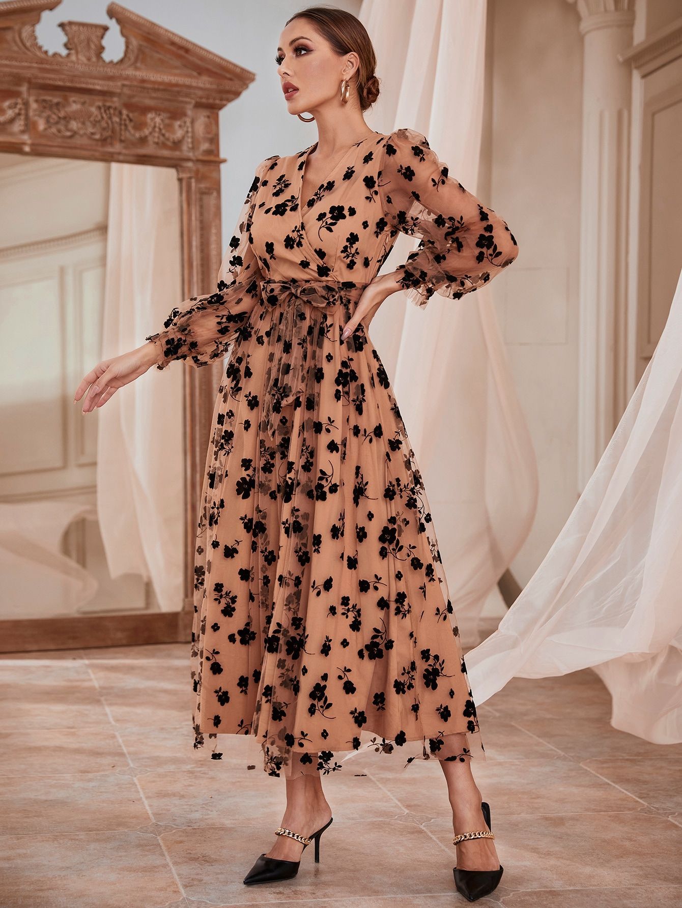 Vestido de renda floral (S-XL)