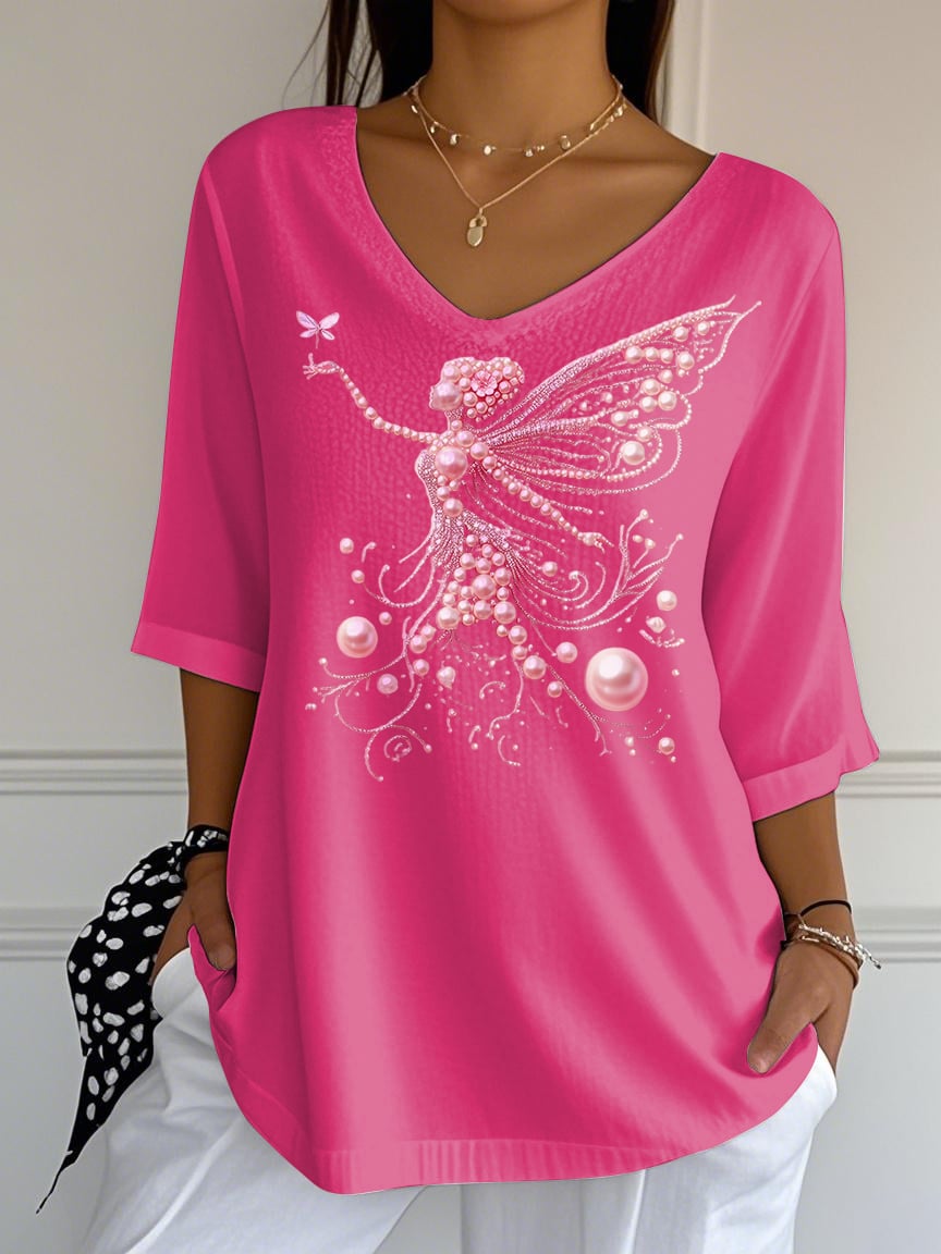 Women's sequined printed casual T-shirt