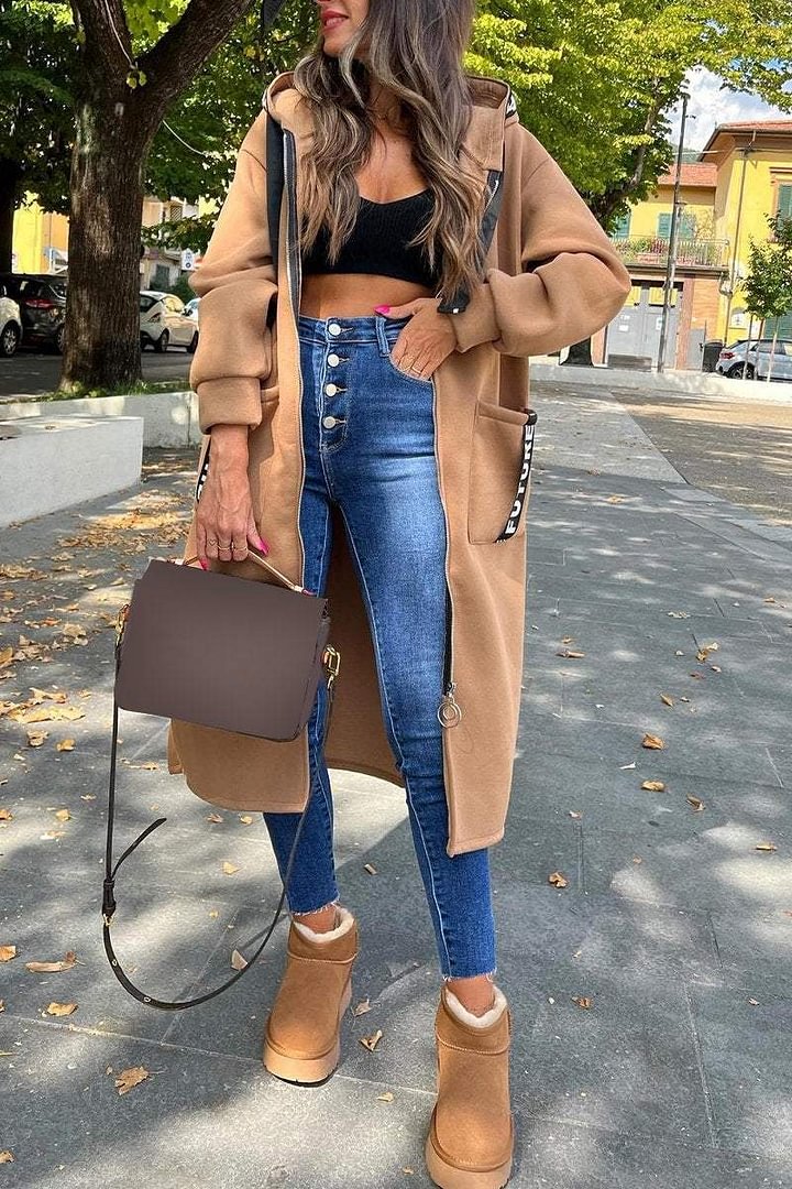 🍂Casaco comprido para mulher com capuz