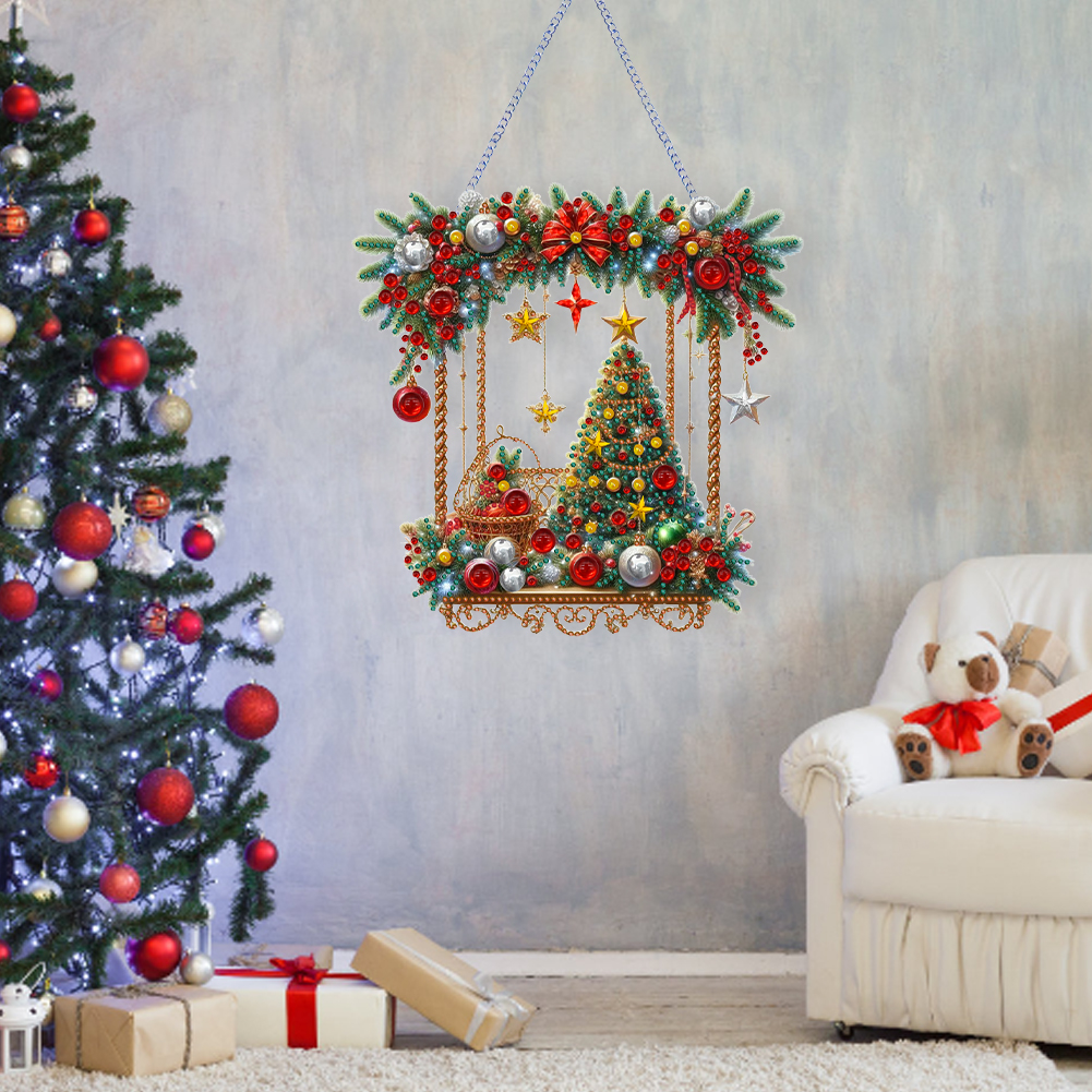 Árvore de formato especial de Natal com pintura de diamante pendente pendurado para decoração de casa