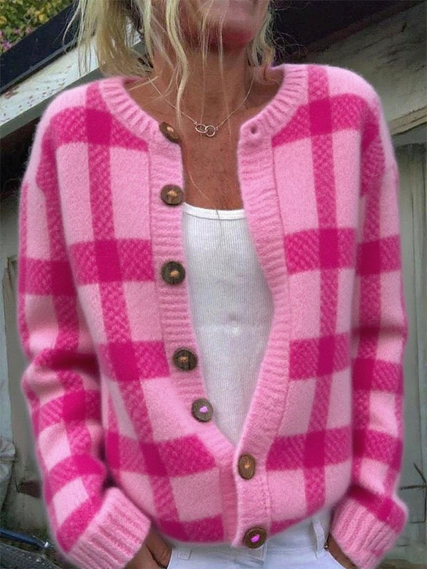 Women's Autumn And Winter Plaid Cardigan Sweater