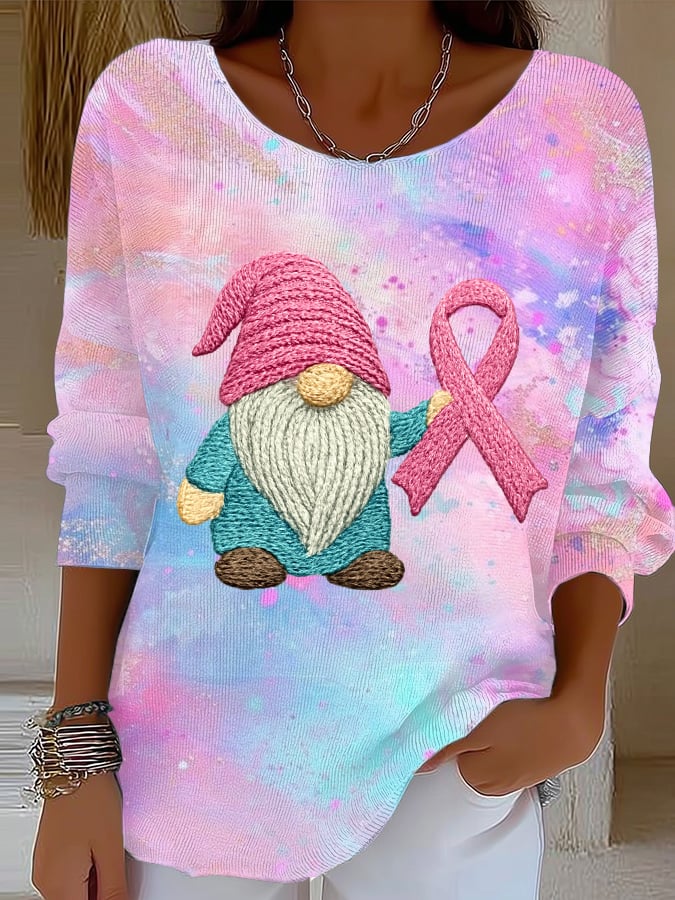 Women's Breast Cancer Awareness Graphic Print Drop Shoulder Sweater