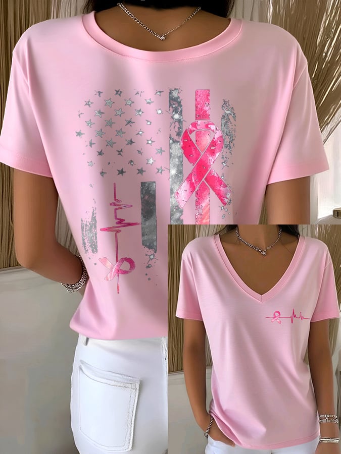 Women's Casual Pink Flag T-Shirt