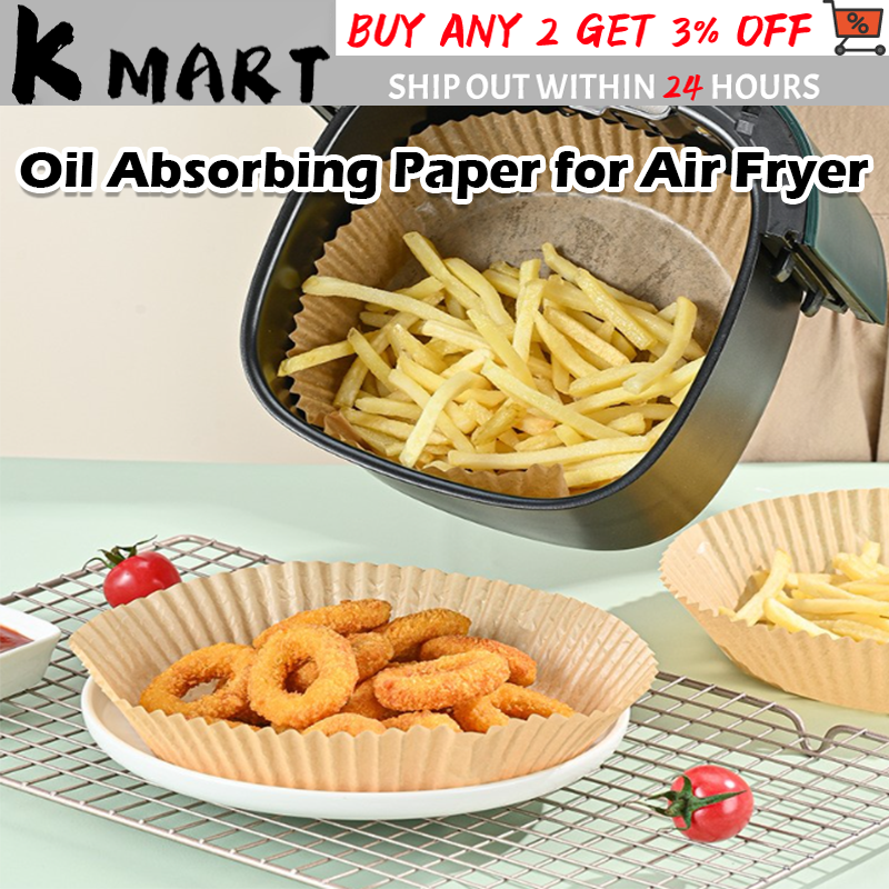 30/50/100 Pacote de papel para fritadeira a ar, forrado com papel descartável para fritadeira a ar, papel para assar à prova de gordura, antiaderente