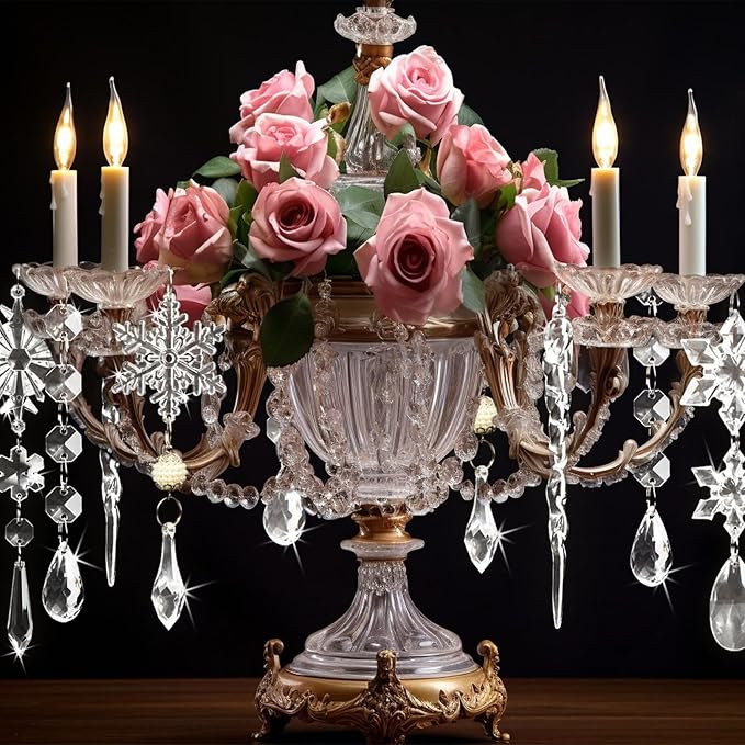 Em promoção🔥Conjunto de 18 peças de enfeites de gelo de floco de neve acrílicos pendurados com pingentes de gota