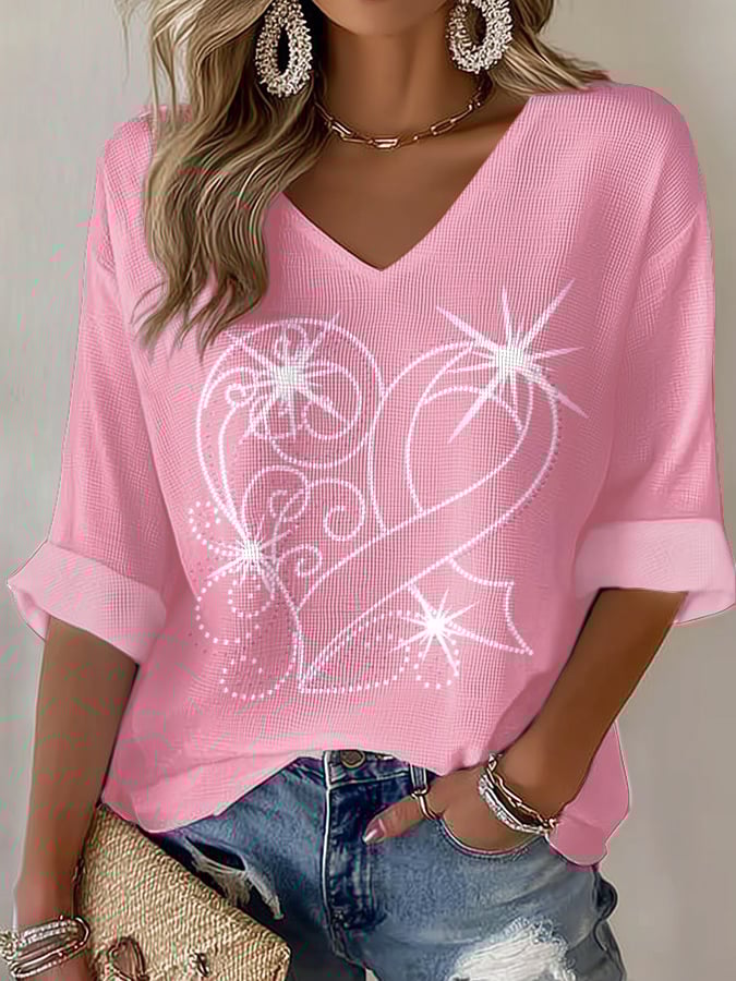Women's Casual Breast Cancer Awareness Waffle Long Sleeve T-Shirt