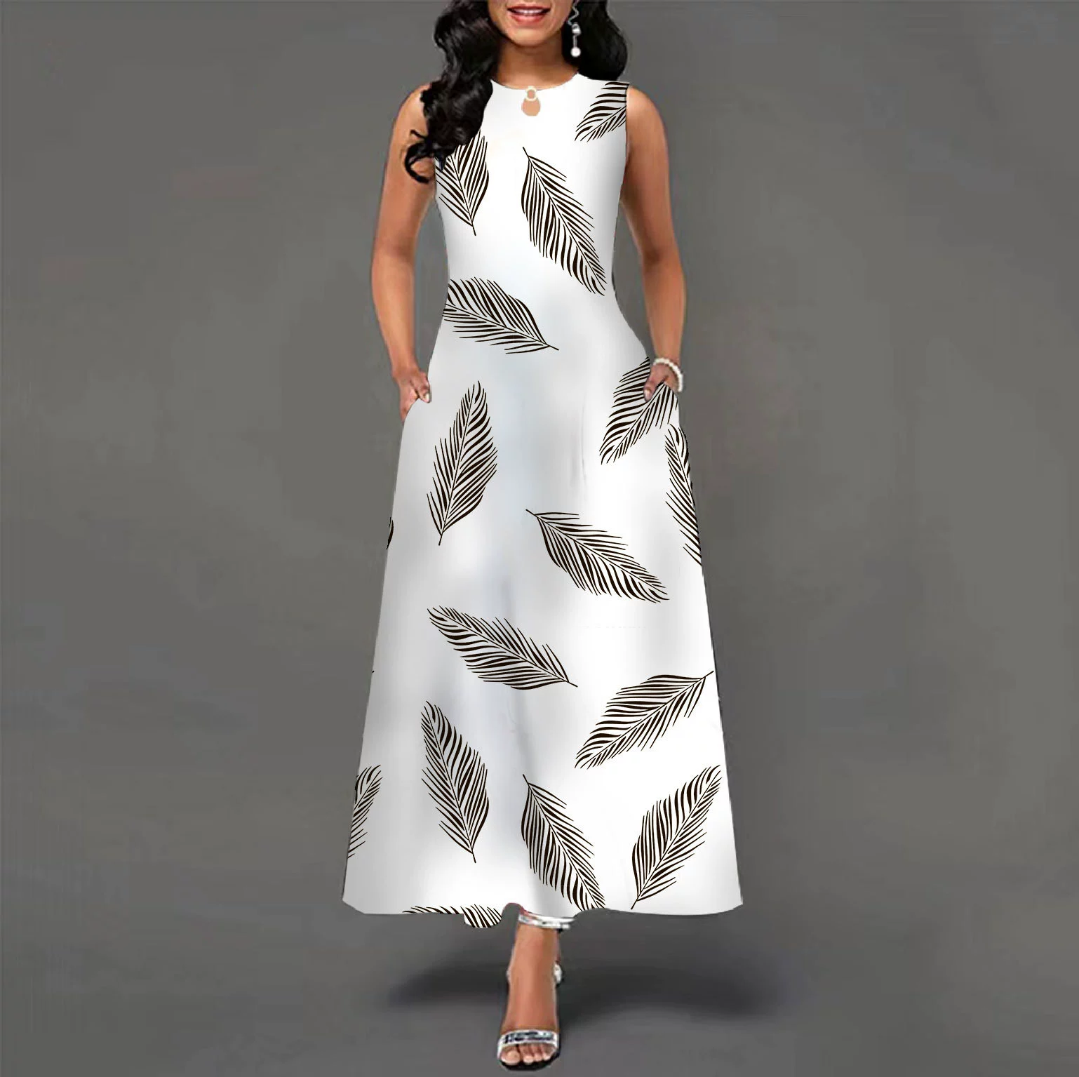 😎💃Novidades de Verão💥【Tamanhos S-5XL】Vestido Maxi Estampado Sem Mangas (Tamanhos Plus Size) | Confortável e Respirável, um Artigo Essencial para o Verão - WX-38#