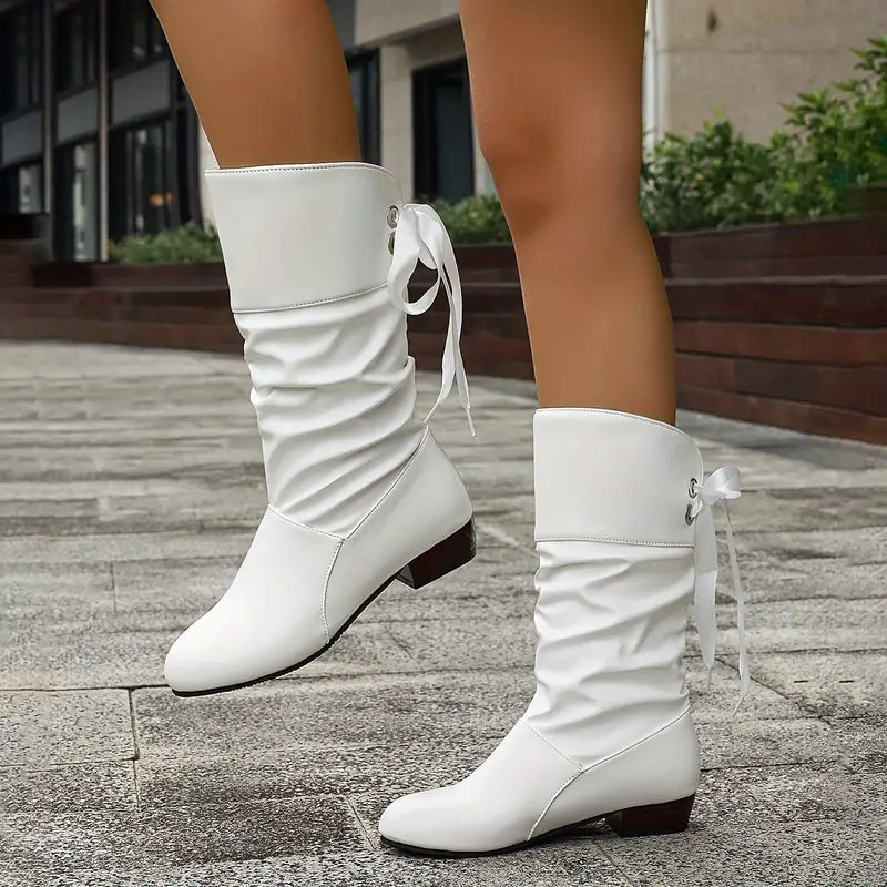 🔥Promoção Último Dia 50% DESCONTO - Botas de senhora da moda com atacadores, salto grosso e comprimento até à barriga da perna