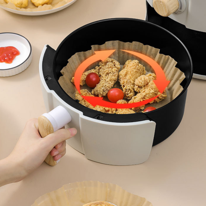 30/50/100 Pacote de papel para fritadeira a ar, forrado com papel descartável para fritadeira a ar, papel para assar à prova de gordura, antiaderente
