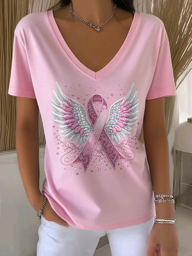 Women's Casual Pink Wings T-Shirt
