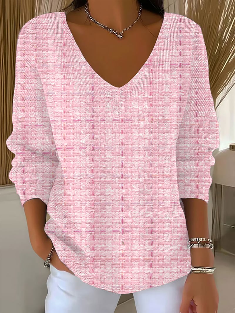 Women'S Pink Plaid Print Drop Shoulder Sweater