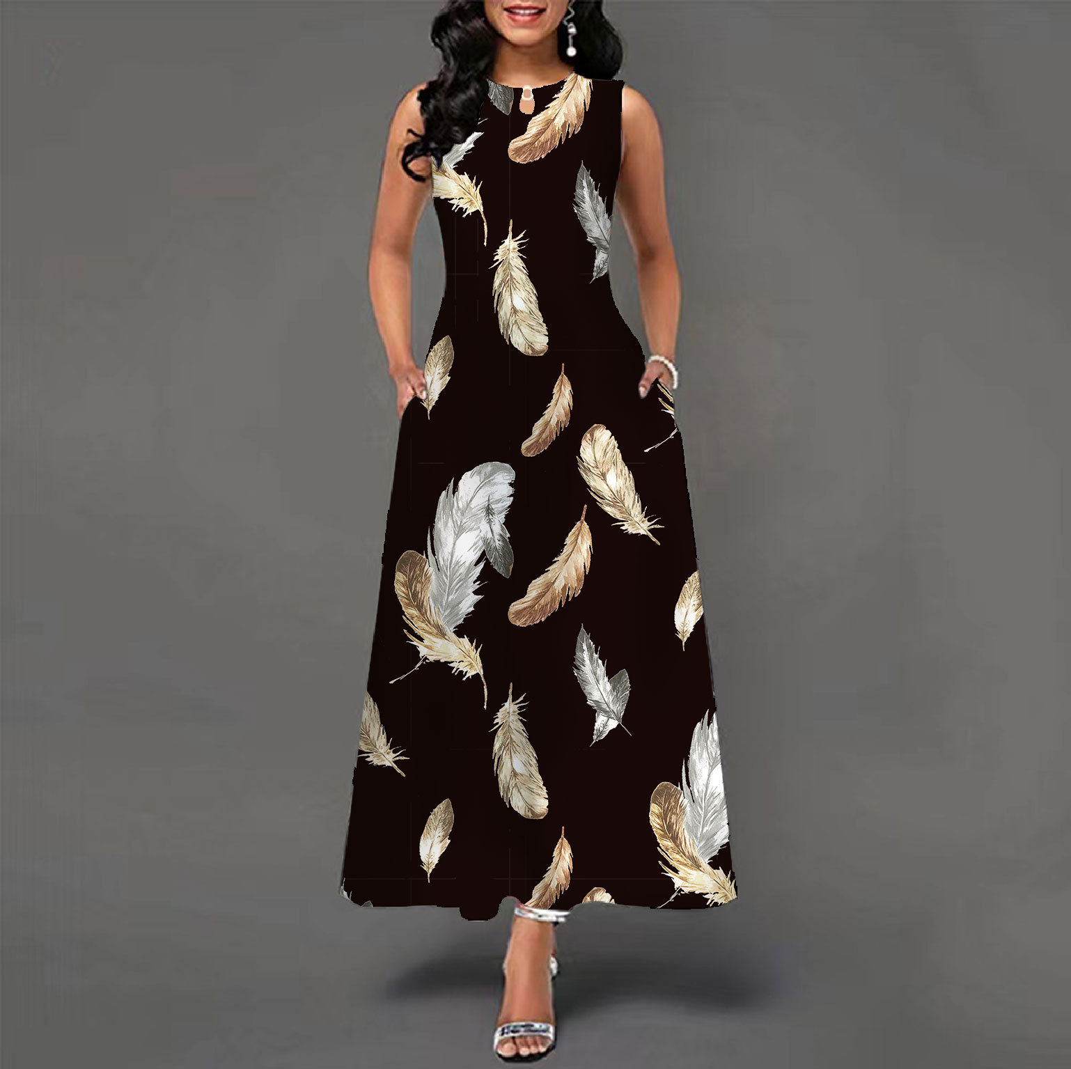😎💃Novidades de Verão💥【Tamanhos S-5XL】Vestido Maxi Estampado Sem Mangas (Tamanhos Plus Size) | Confortável e Respirável, um Artigo Essencial para o Verão - WX-39#
