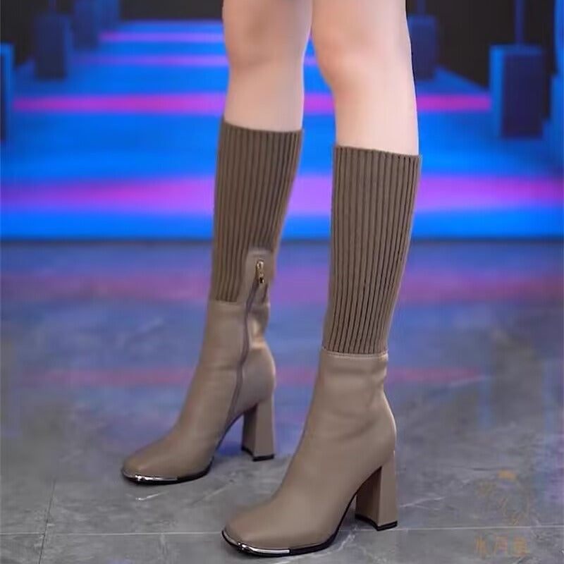 70% OFF🔥🎁O melhor presente para você – Botas elegantes de malha elástica de salto alto para mulheres