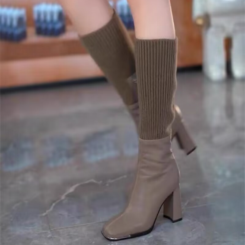 70% OFF🔥🎁O melhor presente para você – Botas elegantes de malha elástica de salto alto para mulheres