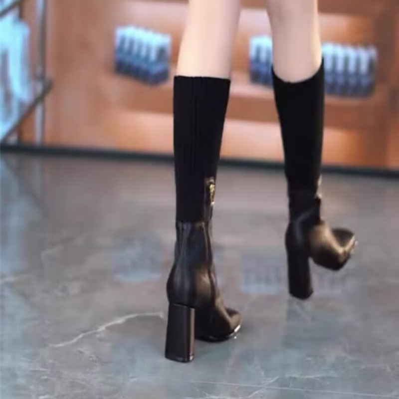 70% OFF🔥🎁O melhor presente para você – Botas elegantes de malha elástica de salto alto para mulheres